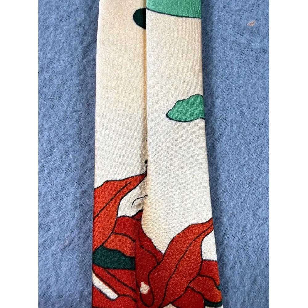 Vintage Prince Igor by Burma Silk Tie Tropical Leaf Print Green Red Neckwear 80s